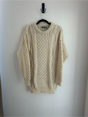 Irish Aran Crafts 100% Wool Cream Cable Knit Pullover